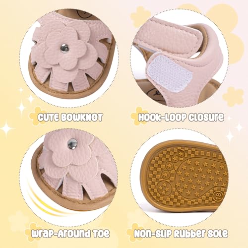 Image of Babelvit Infant Baby Girl Boy Sandals Comfort Premium Summer Outdoor Casual Beach Shoes with Flower Bowknot Anti Slip Rubber Sole Newborn Toddler Prewalker First Walking Shoes
