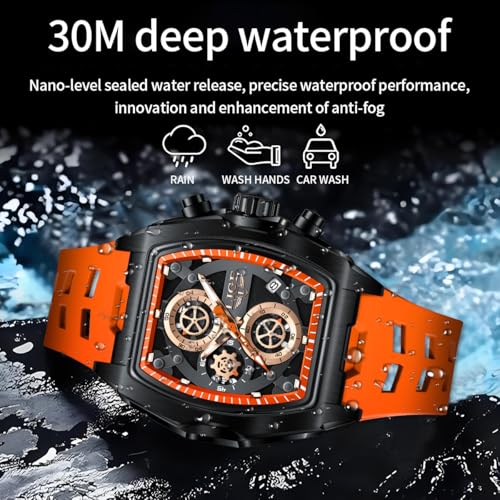 Image of LIGE Mens Watches Luxury Tonneau Watches for Men Waterproof Analog Watch Chronograph Calendar Date Men's Dress Business Work Watch Large Square Face Wristwatch