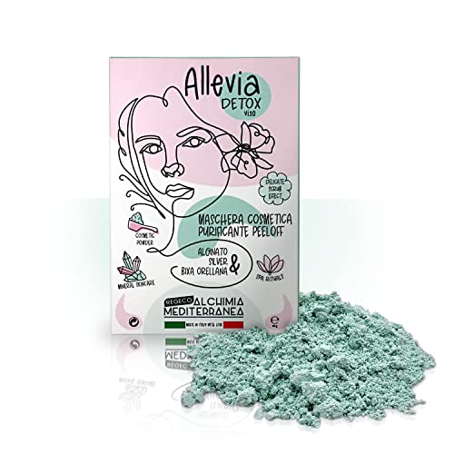 Allevia Detox maschera viso ragazza - Maschera Pel off purificante e idratante per rimozione punti neri e acne per pelle grassa e mista anche sensibile. Scrub delicato. 20g