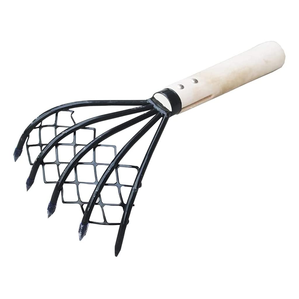 JGKuoung Claw Rake with Mesh Net 15 Inch Hand Rake 5-Tine Steel Clamming Claws Long Lightweight Handled for Shell Clam Digger Rake Tools