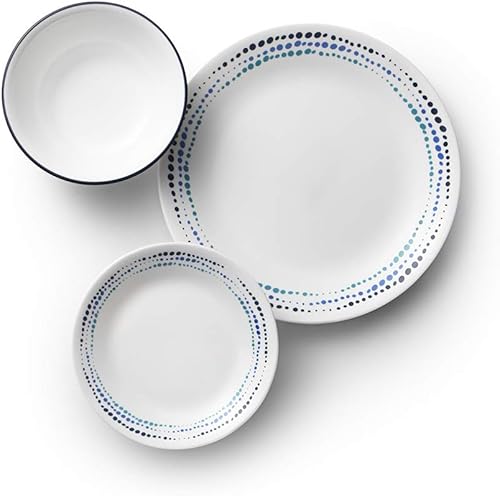 Miniatura 2 de Corelle Vitrelle - Juego de vajilla de 18 piezas para 6 personas, vidrio de triple capa y resistente a las astillas, juego de platos y cuencos Azul