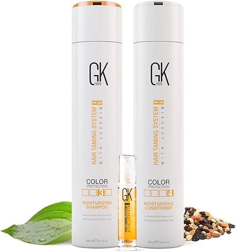 GK Hair Global Keratin Moisturizing Shampoo And Conditioner 300ml With Free Argan Oil Serum 10ml For Hydration Color Protection Dry Frizzy Damaged Hair – Sulfate Paraben Free