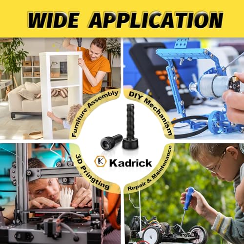 Image of Kadrick M6 Screws Kit 125PCS, Optimized Socket Head Cap Screws Assortment with Higher Screw Ratio, Class 12.9 Alloy Steel, Black Zinc Plated M6 Bolts Nuts & Washers for Mechanical, Repair & DIY Use