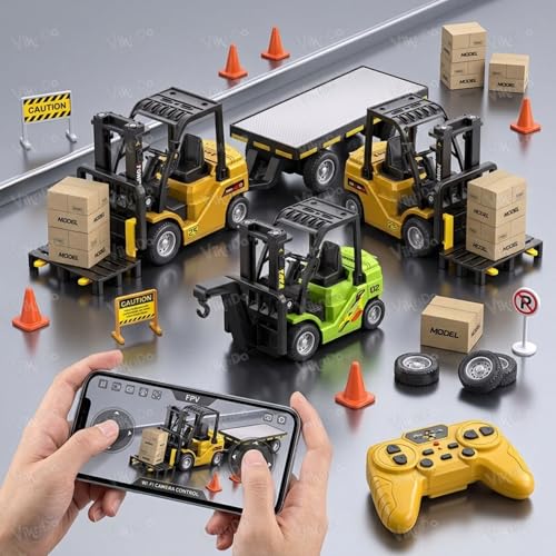 Image of VikriDA1 /64 RC Forklift Toy - 10CH, 3-in-1 Transformable, Lights & Sound | 3-in-1 Transformable (Forklift, Hook & Trailer) Truck for Kids