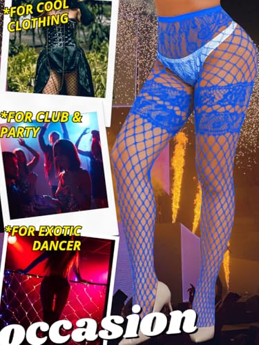 Image of ChiaoLezhee Sexy Wide Fishnet Tights, Floral Lace Garter Stockings For Women, Fishnets Fish Net Fits 0-18