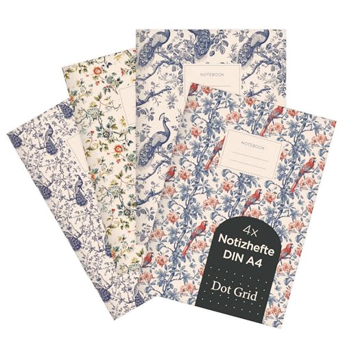 Cahier A4 à grille de points - Pack de 4 carnets légers pour organiser vos notes