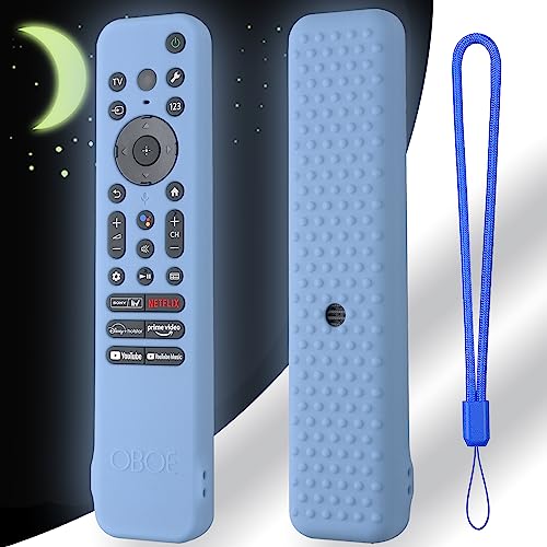 Image of Oboe Silicone TV Remote Cover Compatible with Sony Bravia Smart Tv 2023 Voice Remote RMF-TX910U Remote Protective Cover with Lanyard (D-Glow in Dark Blue) [Remote NOT Included]