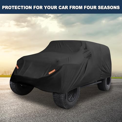 Image of Car Cover Waterproof All Weather with Driver Door Zipper for Jeep Wrangler JK JL 4 Door 2007-2021 / Full Exterior Cover /Durable 210D Oxford Cloth / 1Pcs Black