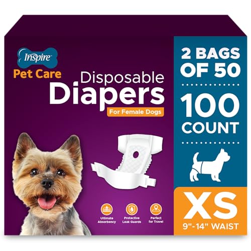 Image of Inspire Pet Care Dog Diapers Female Dogs | Bulk Value Doggie Incontinence, Accidents, for Heat, Pee or Period and Housebreaking (X-Small (100 Count))