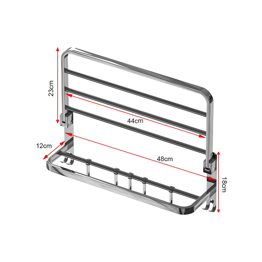 HONPHIER Towel Rail Wall Mounted 2-Tier Foldable Towel Holder Bath Towel Rack With Activity 5 Hooks SUS 304 Stainless Steel Towel Shelves Towel Rail for Bathroom Kitchen - Image 2