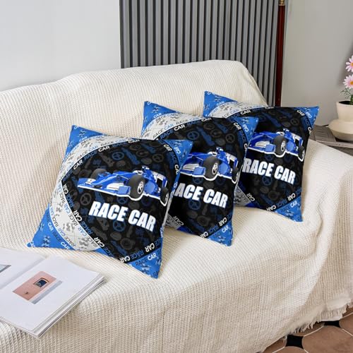 Race Car Reversible Throw Pillow Covers for Girls Boys Kids 16x16 Inch Speed Sports Car Pillow Covers Home Decorative Racing Car Blue Black Square Cushion Covers Set of 1 Extreme Sports - Image 4