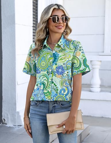 Image of Zeagoo Button Down Shirts for Women Short Sleeve Collared Tops Dressy Casual V Neck Blouses
