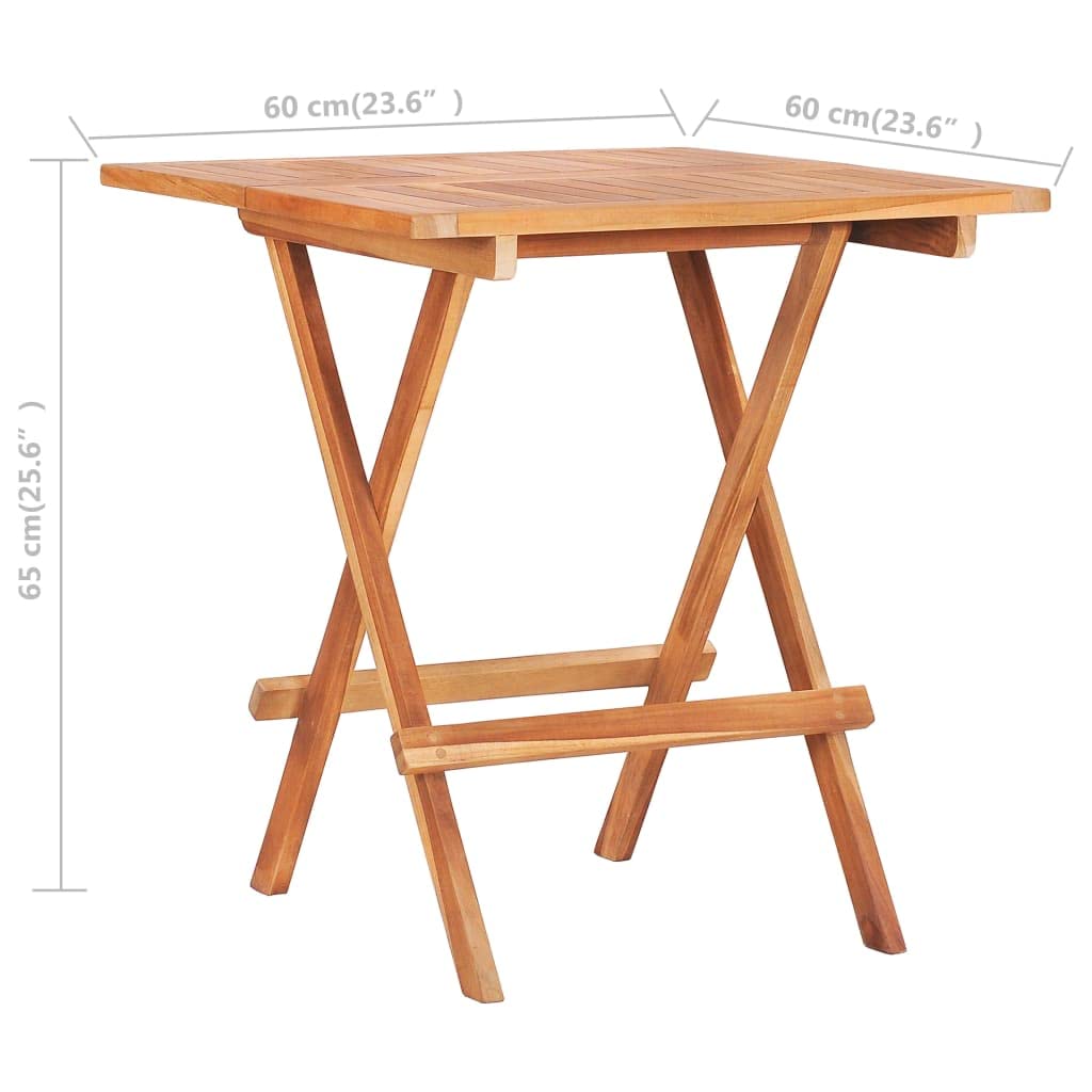 Składany stół bistro z litego drewna tekowego, 60 x 60 x 65 cm, stół ogrodowy do użytku wewnątrz i na zewnątrz, składany stół drewniany o gładkiej powierzchni