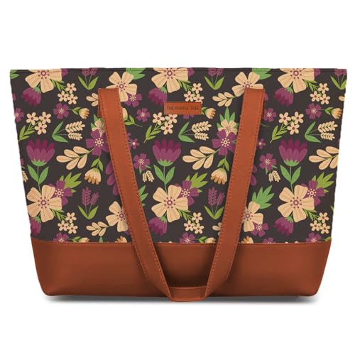 Image of The Purple Tree Handcrafted Women's Tote Bag with Vegan Leather Handles & Indian Prints, Shoulder Tote Bag and Handbag for Office and College (Pack of 1)