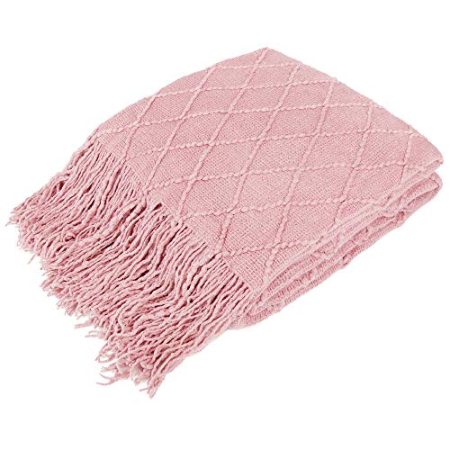 PAVILIA Light Pink Knit Throw Blanket for Couch...