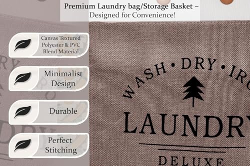Image of 90L Large Laundry Basket, Collapsible Laundry Bag, Freestanding Tall Clothes Hamper, Foldable Washing Bin (Dark Blue) (White And Brown)