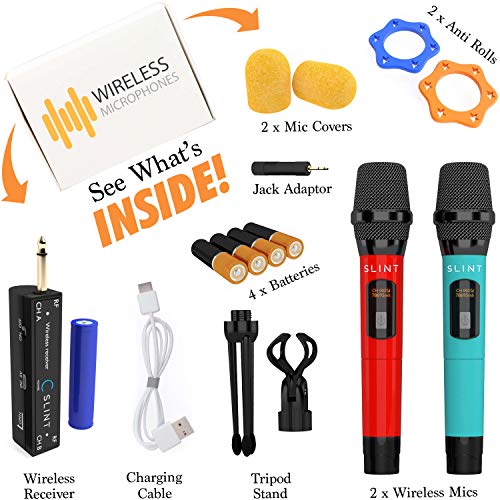 Wireless Microphone System - Microfonos Inalambricos Wireless Microphone System UHF Handheld Mic - Dual Professional Microphone Set for Karaoke Machine, Party, Church with Receiver
