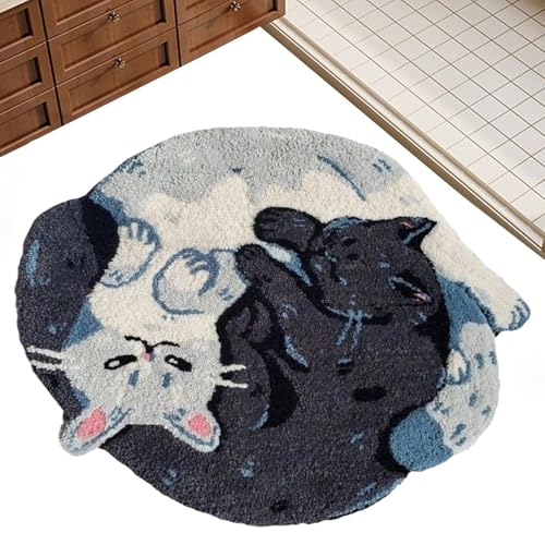 Tapis de salle de bain Cat Hug - 61 x 43,2 cm - Motif chat amusant - Ultra absorbant - En microfibre - Dos antidérapant - Lavable en machine - Pour salle de...
