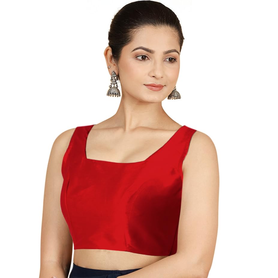 Chandrakala Sleeveless Stretchable Blouses for Women Sarees with Back Side Elastic, Readymade Crop top Choli (B221-P)2