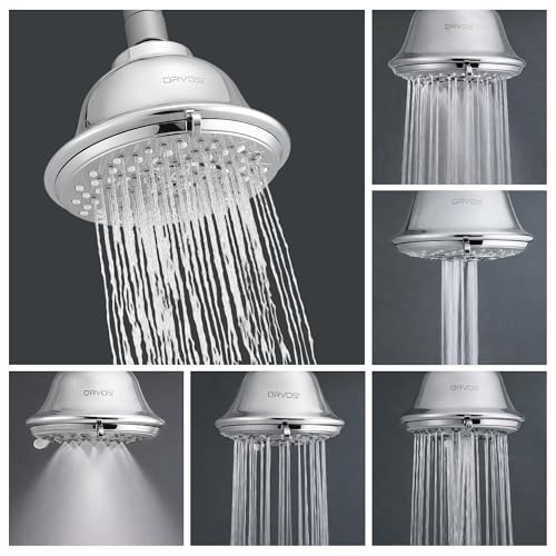 Image of Orvos 6 Modes Multi-Function Overhead Shower - Comet, Full Chrome Plated Face with High Grade Korean ABS material from LG, 4x4 inches, head only, for high end luxury bathrooms