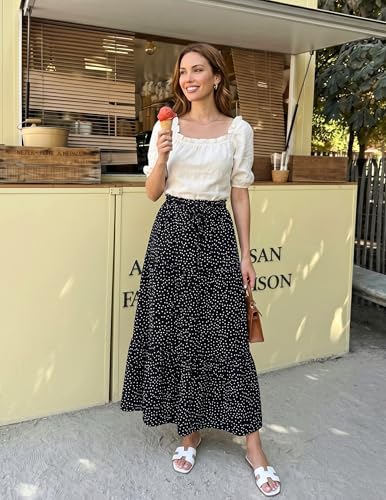 Image of ZESICA Women's 2026 Summer Bohemian Floral Printed Elastic Waist A Line Maxi Skirt with Pockets