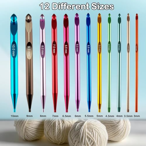 Image of Yarniss Tunisian Crochet Hooks Set, Long Aluminum Crochet Hooks 3mm-10mm