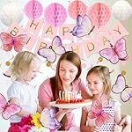 meowtastic Birthday Decorations, Happy Birthday Banner with Honeycomb Balls, Butterfly Hanging Swirl Streamers, Circle Dots Garland, Happy Birthday Party Decorations for Women Men Boys Girls (Pink) - Image 5