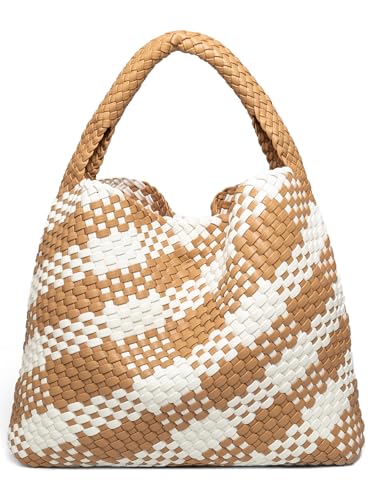 Image of Woven Tote Bag for Women, Fashion Woven Bags for Women Vegan Leather Shoulder Handbags Large Summer Beach Travel Bag