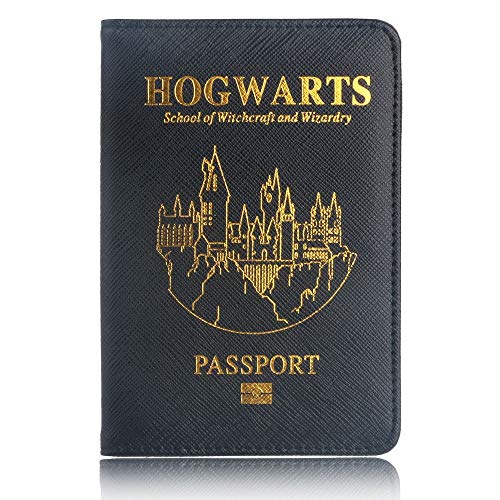 Funda Porta Pasaporte Hogwarts Harry Potter Color Negro y Dorado