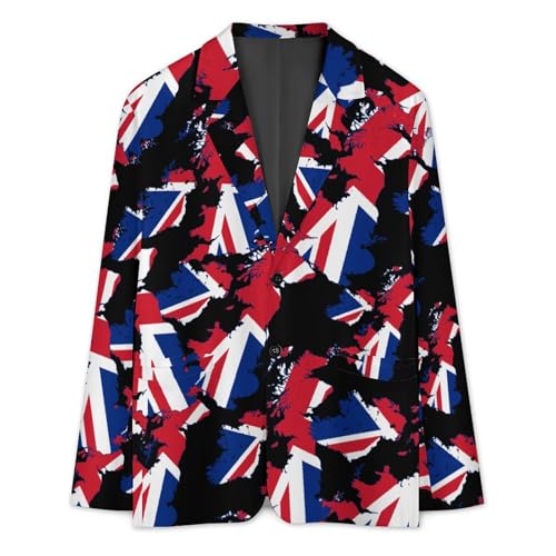 Flag Map of The United Kingdom Men's Slim Suit Long-Sleeve Prom Tuxedo Classic Two Button Business Jacket3