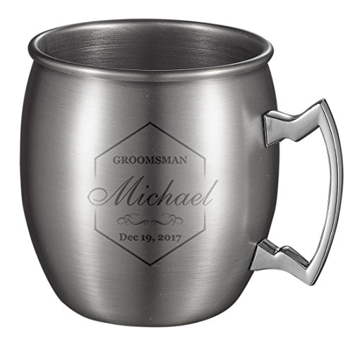 Visol Personalized Kremlin Stainless Steel Mirrored Finish 16 oz Moscow Mule Mug with Free Engraving -Silver (Groom1)