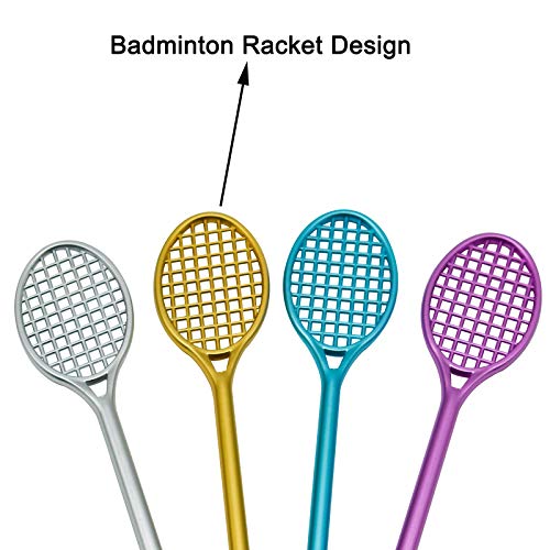Set de 12 bolígrafos gel forma raqueta tenis negro miniatura 3