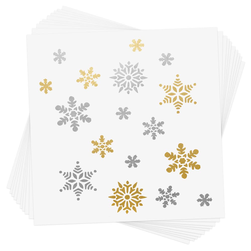 Snowflake Flurry set of 10 premium waterproof metallic gold & silver temporary jewelry foil Flash Tattoos - Party Favors, Party Supplies, Winter Events, snow, kids tattoo, snowflake