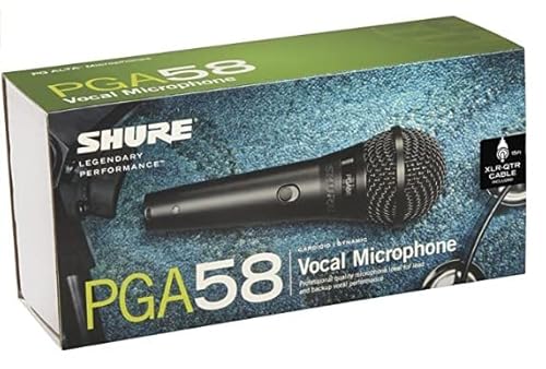 Shure PGA58 Dynamisches Mikrofon-Handheld-Vokalmikrofon mit Ein/Aus-Schalter, 3-pin-XLR-Anschluss, 15 ’XLR-zu-QTR-Kabel, Standadapter und Reißverschlussbeutel (PGA58-QTR-E)