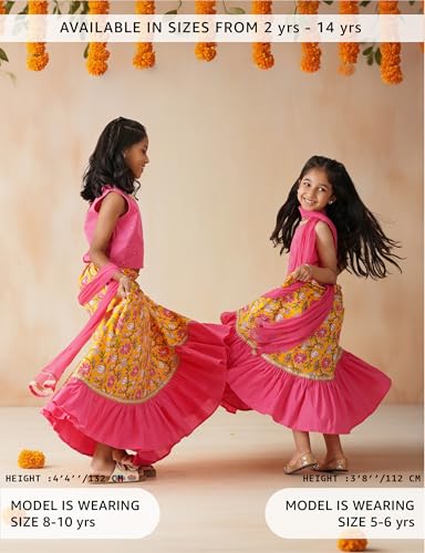 Image of Amazon Brand - Symbol Kids Girls Cotton Readymade Lehenga Choli Dupatta Set (3 pcs) | Ethnic Wear