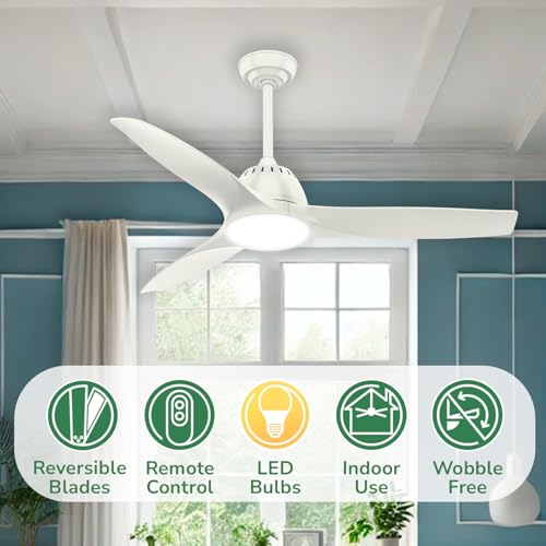 Casablanca 52 inch Indoor Ceiling Fan with LED Light and Remote Control - Standard Mount White Ceiling Fan, 3 Blades, For Bedroom, Living Room, or Kitchen, Quiet - Wisp 59284, Fresh White thumbnail 4