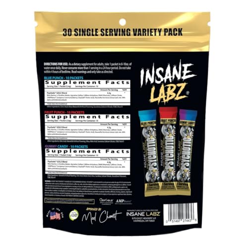 Image of Insane Labz Psychotic Gold, High Stimulant Pre Workout Powder, Extreme Lasting Energy Focus, Pumps and Endurance with Beta Alanine, DMAE Bitartrate, NO Booster (30 Servings, Variety)