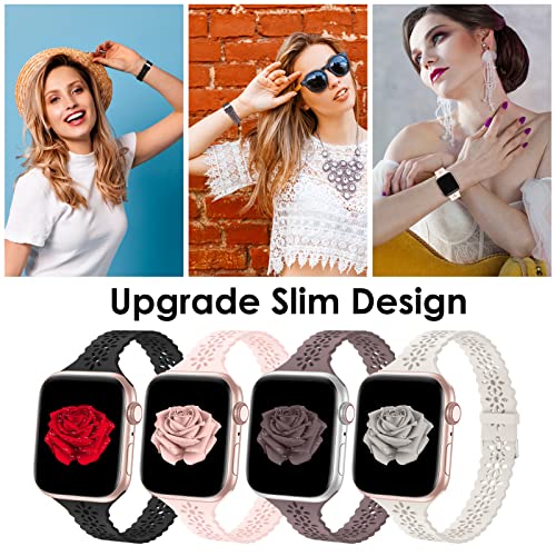Image of Lace Silicone Bands Compatible with Apple Watch Bands for Women | Slim Thin Hollow-out Wristband for iWatch Series 11 10 9 Ultra 8 SE 7 6 5 4 3 2 1 38mm 40mm 41mm 42mm 44mm 45mm 46mm 49mm