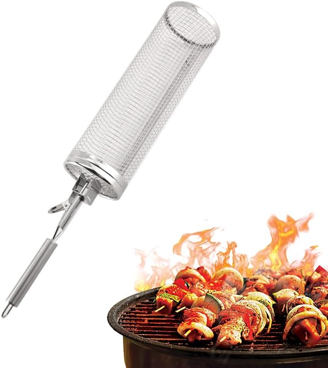 Cesta para asar con asa, canastas grandes de 11.8 pulgadas redondas para barbacoa al aire libre, verduras, papas fritas, carne de pescado, cesta de