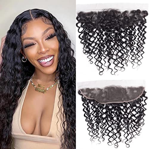 XXXXXXX14 Inch Water Wave 13X4 Lace Frontal Brazilian Human Hair 180% Density 9A Unprocessed Wet and Wavy Virgin Hair 13x4 Ear to Ear Lace Frontal Closure Natural Color