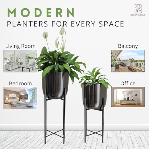 Image of Black Nickel Planters with Stand (Set of 2) Indoor Pots for Living Room Bedroom Balcony Home and Office (Black Nickel)