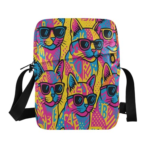 mens messenger bag Crossbody Small Bags For Women Womens Crossbody Purses Adjustable Strap for business business- Pop Art Style Cat Illustration