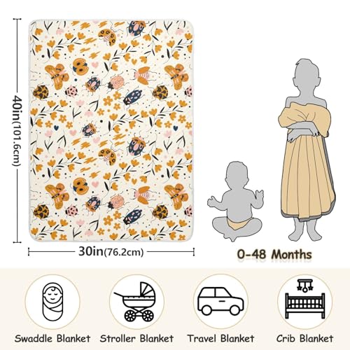 Image of Insects Bugs Beetles Cute Baby Swaddle Blanket for Boys Girls, Butterfly Ladybug Maple Leaves Muslin Baby Receiving Swaddle Blanket, Soft Cotton Nursery Swaddling Blankets for Newborn Toddler