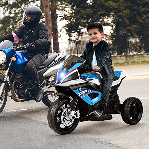 Honey Joy 12V Kids Motorcycle, Licensed Bmw Battery Powered Electric Vehicle For Kids, Headlights, Horn, Music, Foot Pedal, 3 Wheel Ride On Motorcycle, Gift For Boys Girls(Blue) #TOP1