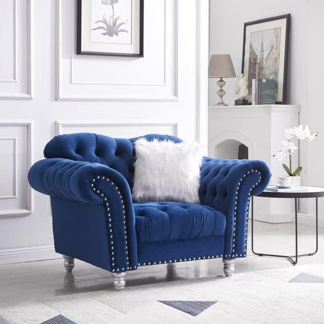 Blue Velvet Couch Set Modern Luxury Living Room Furniture Chesterfield Loveseat Sofa Chair