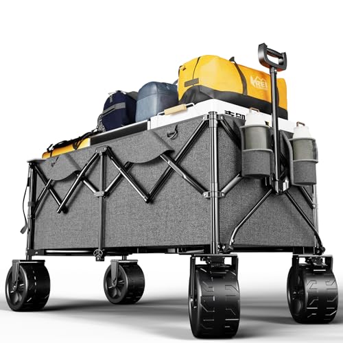 TRIUMPHKEY 332L Bollerwagen Faltbar mit Maximal 200kg Tragkraft, Faltbarer Bollerwagens mit Teleskopgriff, Einkaufswagen mit Abnehmbare Seitentaschen und Tankräder Grau TRIUMPHKEY 332L Bollerwagen Faltbar mit Maximal 200kg Tragkraft, Faltbarer Bollerwagens mit Teleskopgriff, Einkaufswagen mit Abnehmbare Seitentaschen und Tankräder Grau