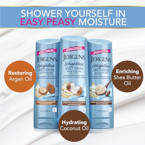 Jergens Wet Skin Body Moisturizer with Coconut Oil, In Shower Lotion for Dry Skin, Fast-Absorbing, Non-Sticky, Dermatologist Tested, 10 Oz, Pack of 3