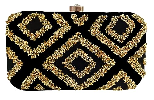 Image of DUCHESS Women Embroidered Black Gold Clutch for Wedding Party