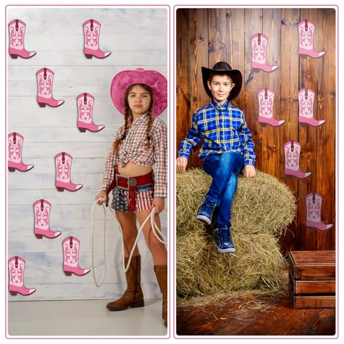 Image of Honoson 50 Pcs Pink Cowgirl Boots Decorations DIY Cowgirl Boot Cutout Cardstock West Cowpoke Boots Paper Cutout West Cowboy Themed for Cowpoke Party Birthday Bachelorette Party Wedding Supplies
