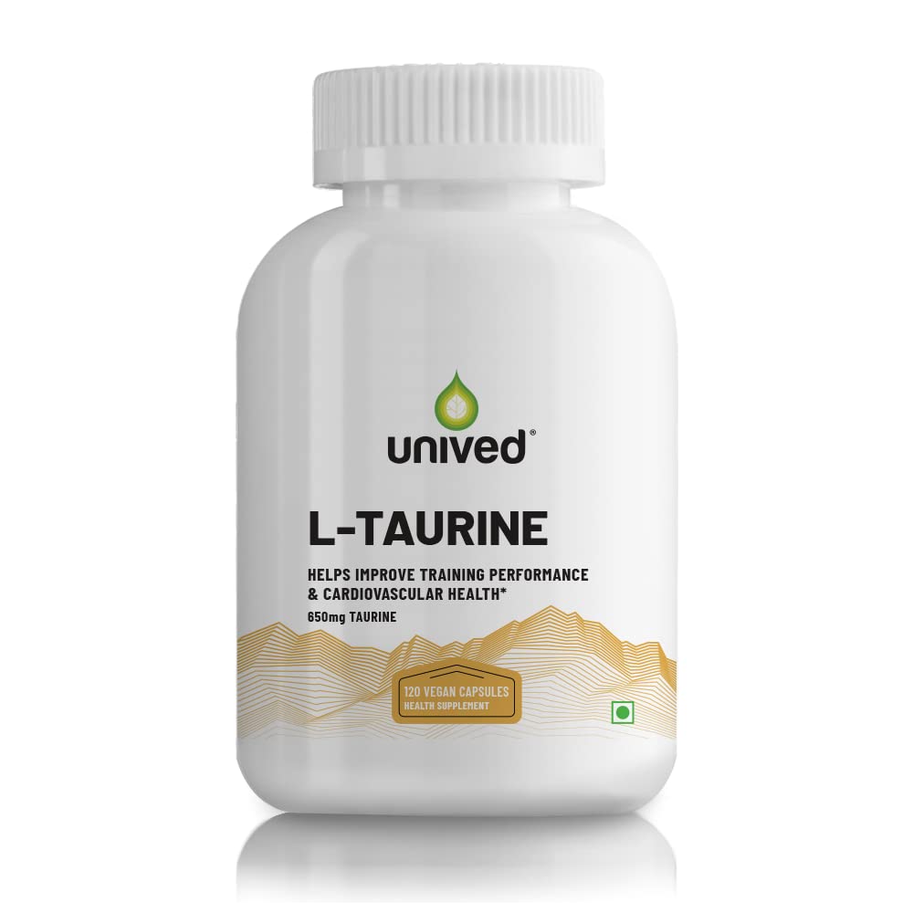 Unived L-Taurine 650mg | Training Performance, Cardiovascular, Nerve & Liver Health | Single Ingredient, Flavorless & Caffeine Free | 120 Vegan Capsules